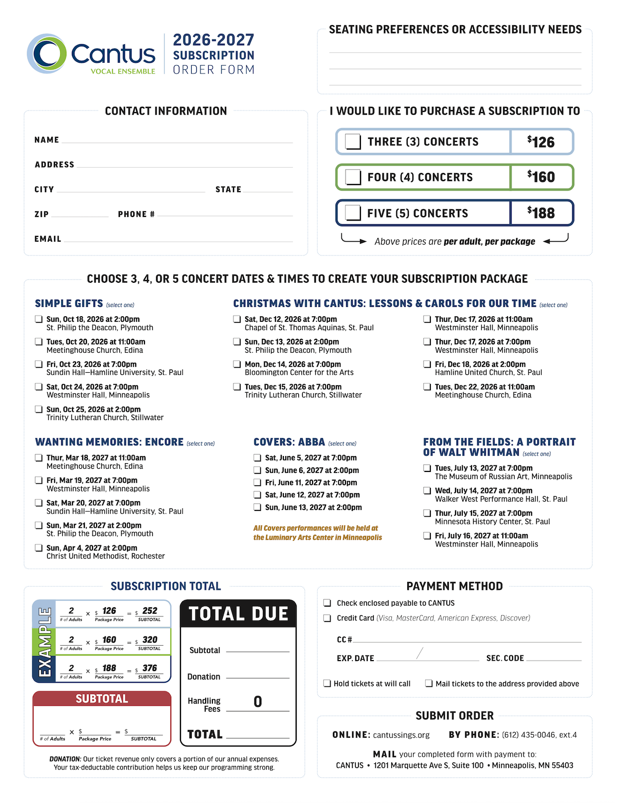 Subscription Order Form - Print at home
